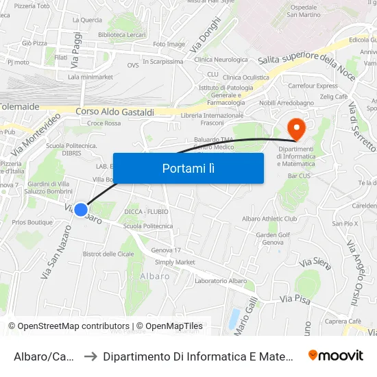 Albaro/Causa to Dipartimento Di Informatica E Matematica map