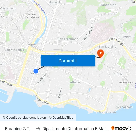 Barabino 2/Torino to Dipartimento Di Informatica E Matematica map