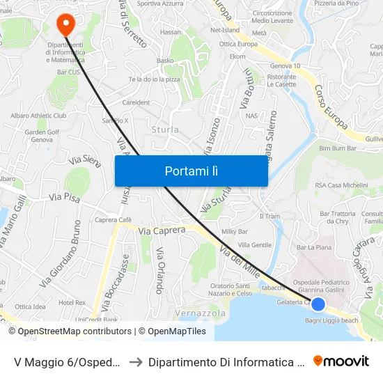 V Maggio 6/Ospedale Gaslini to Dipartimento Di Informatica E Matematica map