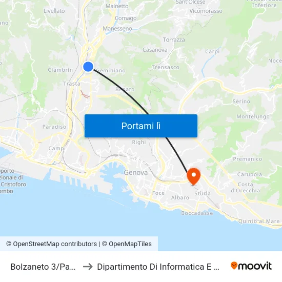 Bolzaneto 3/Pastorino to Dipartimento Di Informatica E Matematica map