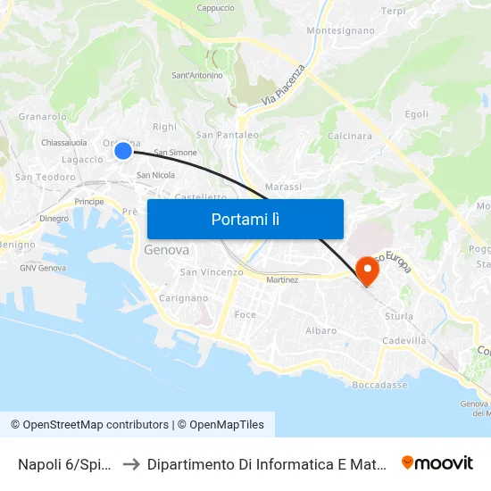 Napoli 6/Spinola to Dipartimento Di Informatica E Matematica map
