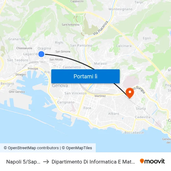 Napoli 5/Saporiti to Dipartimento Di Informatica E Matematica map