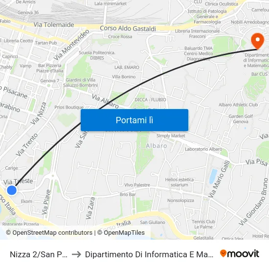 Nizza 2/San Pietro to Dipartimento Di Informatica E Matematica map