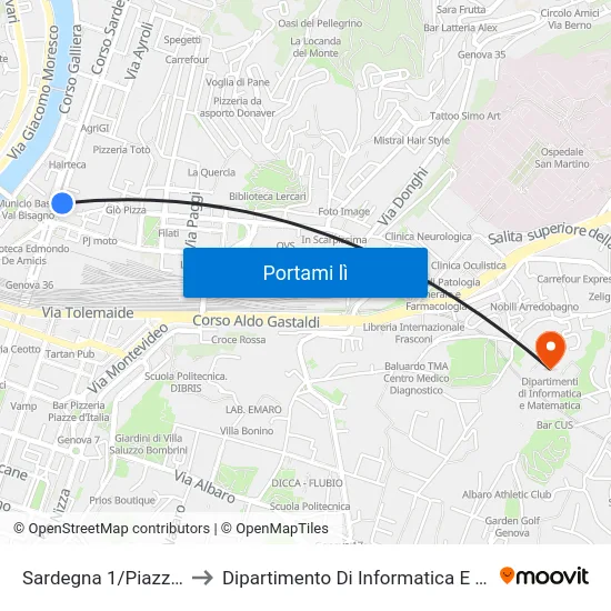 Sardegna 1/Piazza Giusti to Dipartimento Di Informatica E Matematica map