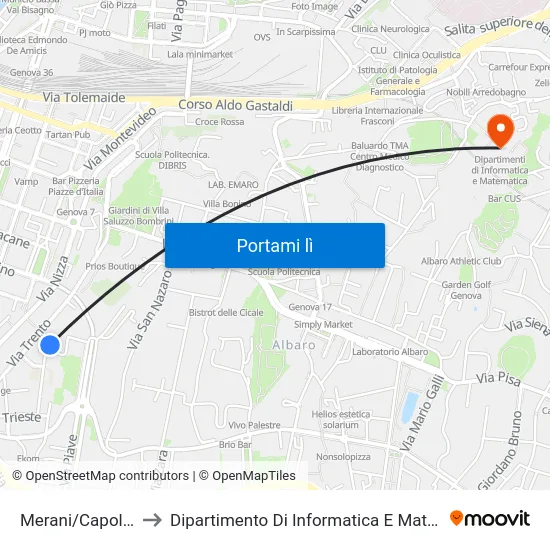 Merani/Capolinea to Dipartimento Di Informatica E Matematica map