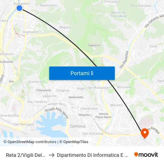 Reta 2/Vigili Del Fuoco to Dipartimento Di Informatica E Matematica map