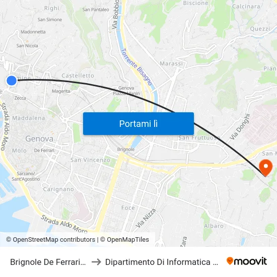 Brignole De Ferrari/Carmine to Dipartimento Di Informatica E Matematica map