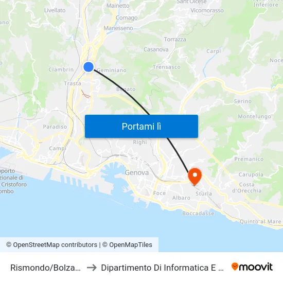 Rismondo/Bolzaneto FS to Dipartimento Di Informatica E Matematica map