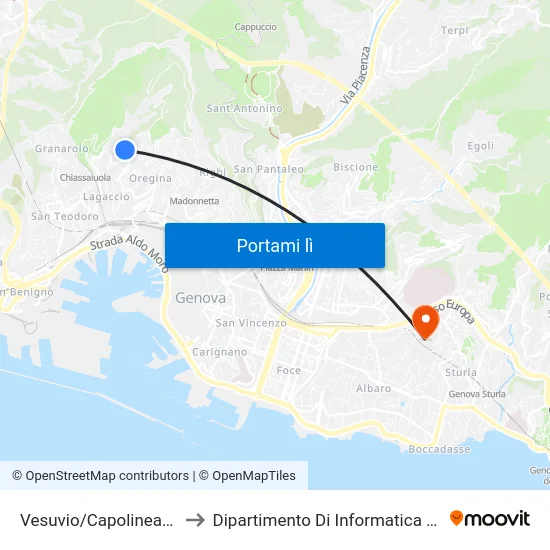 Vesuvio/Capolinea Superiore to Dipartimento Di Informatica E Matematica map