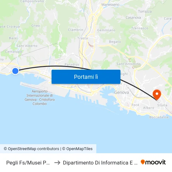 Pegli Fs/Musei Pallavicini to Dipartimento Di Informatica E Matematica map