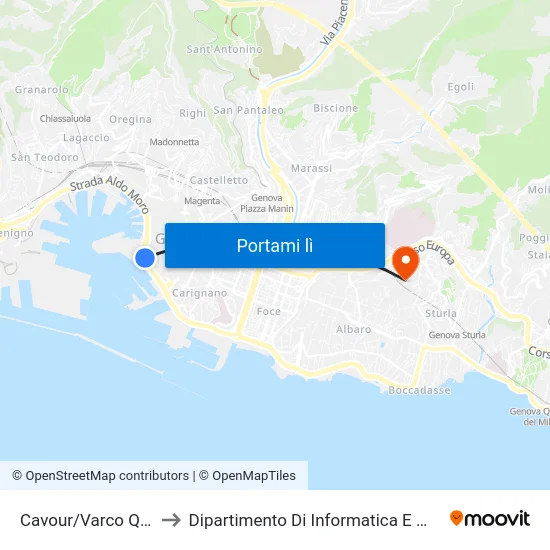 Cavour/Varco Quadrio to Dipartimento Di Informatica E Matematica map