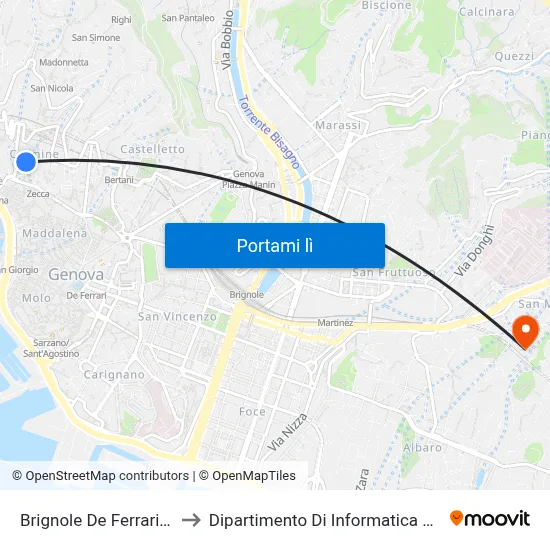 Brignole De Ferrari/Carmine to Dipartimento Di Informatica E Matematica map