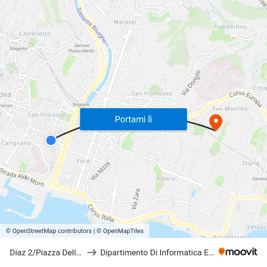 Diaz 2/Piazza Della Vittoria to Dipartimento Di Informatica E Matematica map
