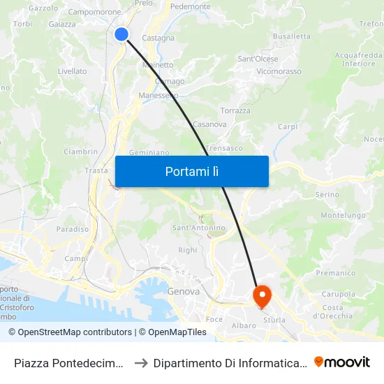 Piazza Pontedecimo/Dal Canto to Dipartimento Di Informatica E Matematica map
