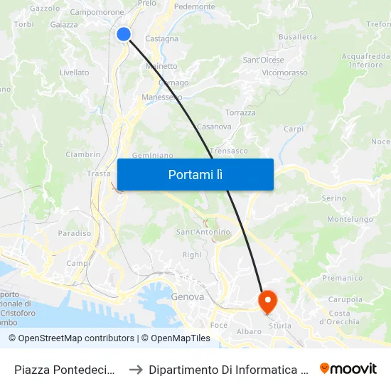 Piazza Pontedecimo/Perino to Dipartimento Di Informatica E Matematica map