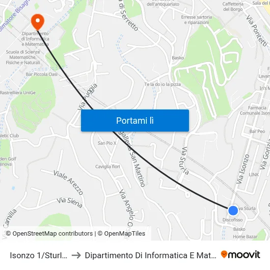 Isonzo 1/Sturla FS to Dipartimento Di Informatica E Matematica map