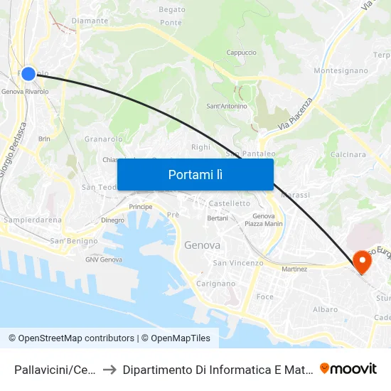 Pallavicini/Celesia to Dipartimento Di Informatica E Matematica map
