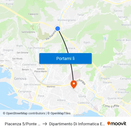 Piacenza 5/Ponte Veronelli to Dipartimento Di Informatica E Matematica map