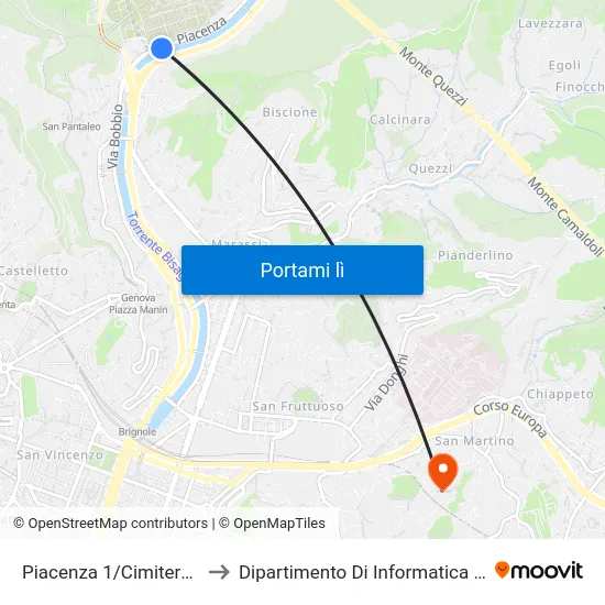 Piacenza 1/Cimitero Staglieno to Dipartimento Di Informatica E Matematica map