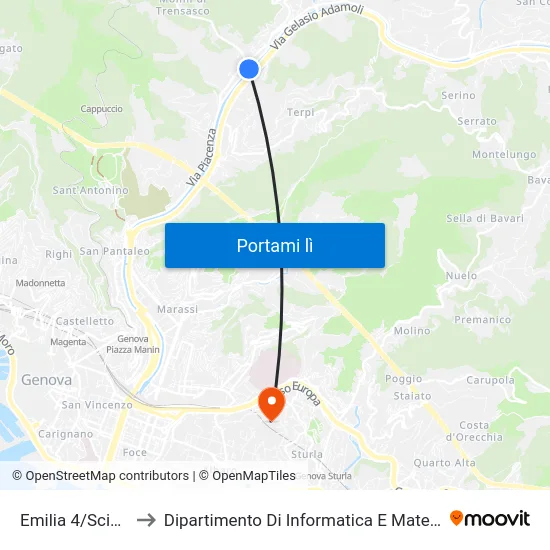 Emilia 4/Sciorba to Dipartimento Di Informatica E Matematica map