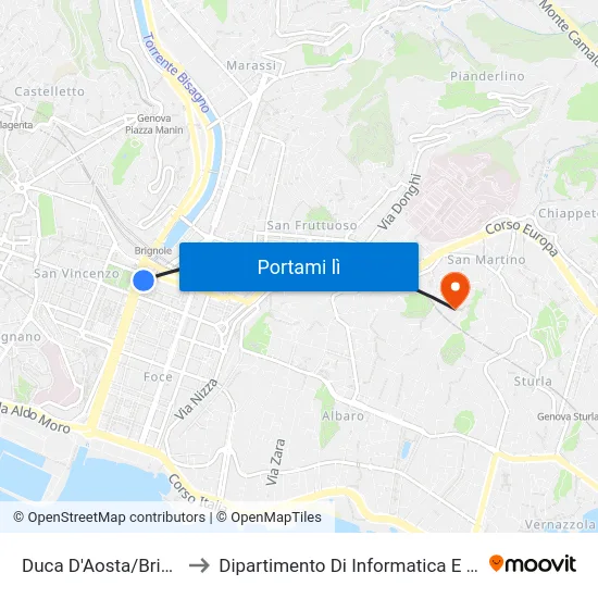 Duca D'Aosta/Brignole FS to Dipartimento Di Informatica E Matematica map