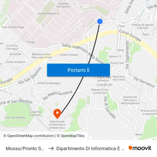 Mosso/Pronto Soccorso to Dipartimento Di Informatica E Matematica map