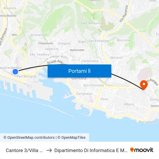 Cantore 3/Villa Scassi to Dipartimento Di Informatica E Matematica map