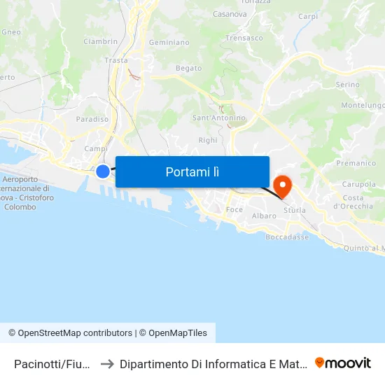 Pacinotti/Fiumara to Dipartimento Di Informatica E Matematica map