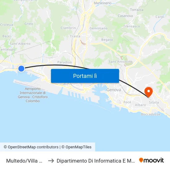 Multedo/Villa Chiesa to Dipartimento Di Informatica E Matematica map