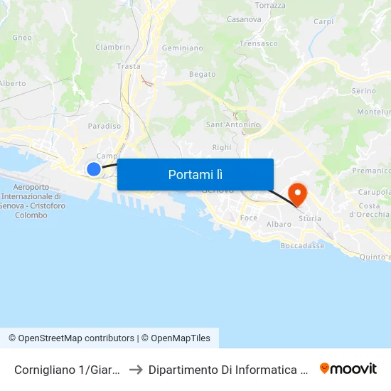 Cornigliano 1/Giardini Melis to Dipartimento Di Informatica E Matematica map