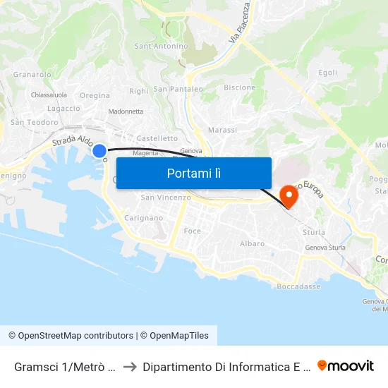 Gramsci 1/Metrò Darsena to Dipartimento Di Informatica E Matematica map