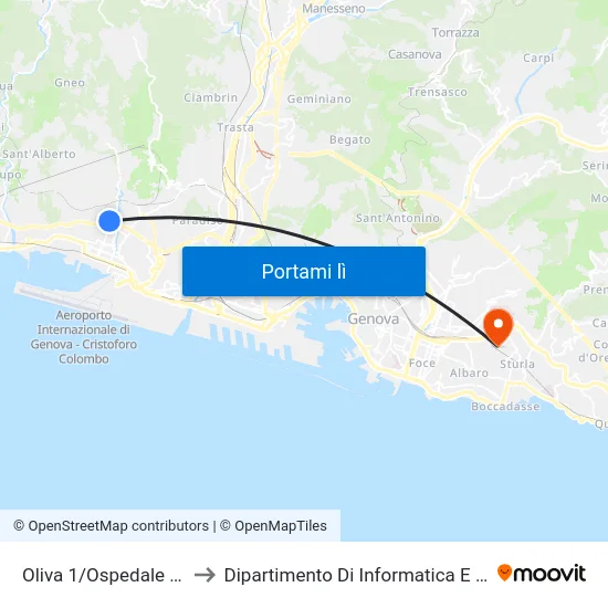 Oliva 1/Ospedale Di Sestri to Dipartimento Di Informatica E Matematica map