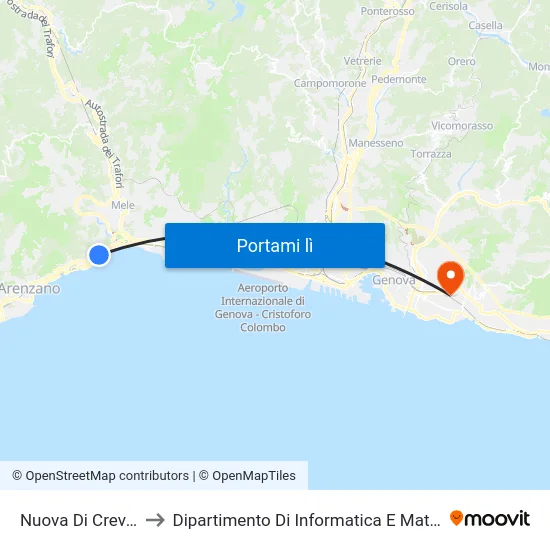 Nuova Di Crevari 1 to Dipartimento Di Informatica E Matematica map