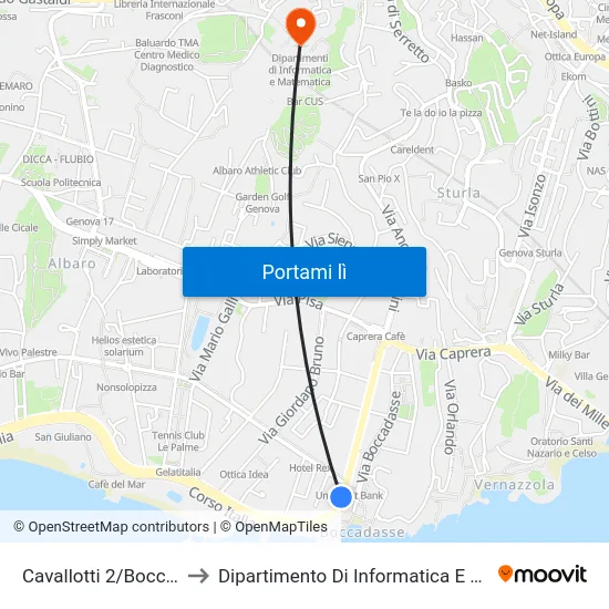 Cavallotti 2/Boccadasse to Dipartimento Di Informatica E Matematica map