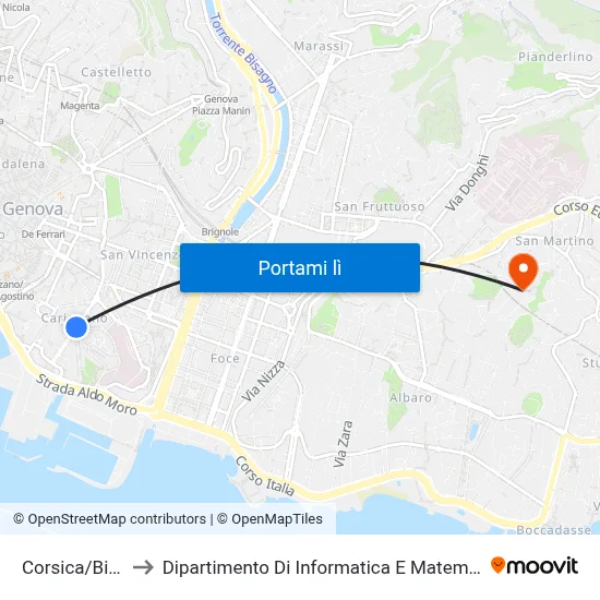 Corsica/Bixio to Dipartimento Di Informatica E Matematica map