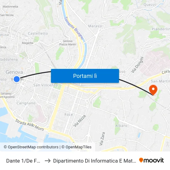 Dante 1/De Ferrari to Dipartimento Di Informatica E Matematica map