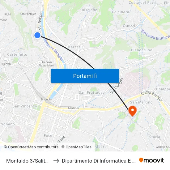 Montaldo 3/Salita Meloni to Dipartimento Di Informatica E Matematica map