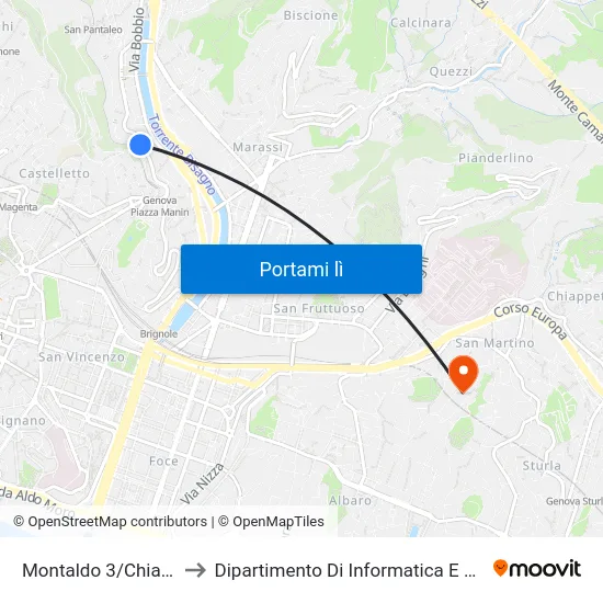 Montaldo 3/Chiappazzo to Dipartimento Di Informatica E Matematica map