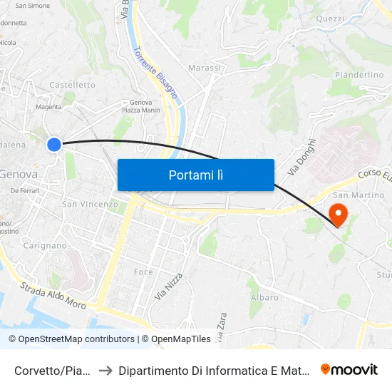 Corvetto/Piaggio to Dipartimento Di Informatica E Matematica map