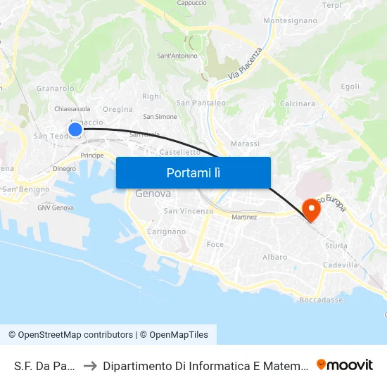 S.F. Da Paola to Dipartimento Di Informatica E Matematica map