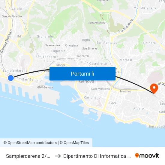 Sampierdarena 2/Della Cella to Dipartimento Di Informatica E Matematica map