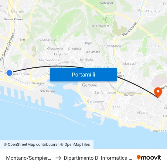 Montano/Sampierdarena FS to Dipartimento Di Informatica E Matematica map
