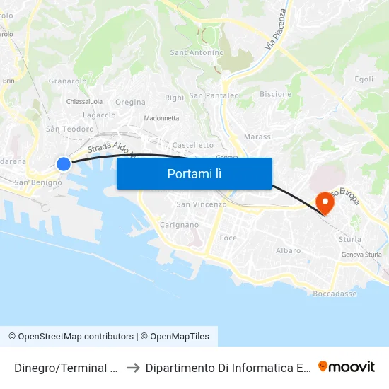 Dinegro/Terminal Traghetti to Dipartimento Di Informatica E Matematica map