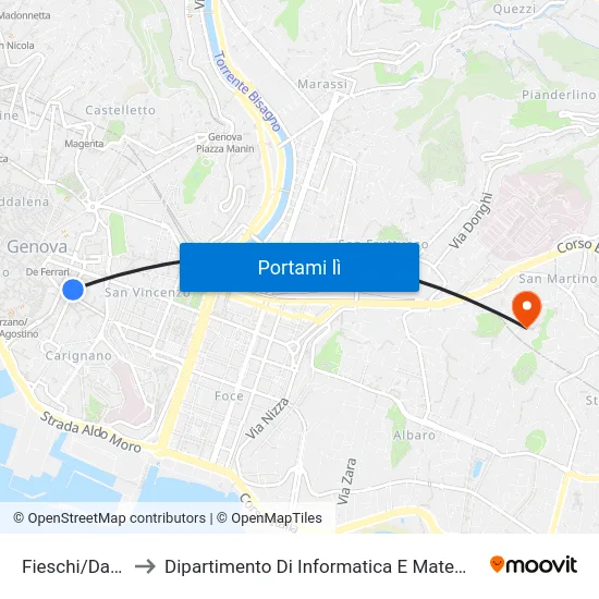 Fieschi/Dante to Dipartimento Di Informatica E Matematica map