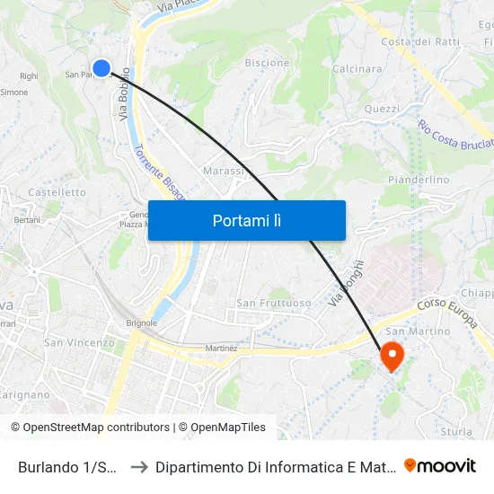 Burlando 1/Scuole to Dipartimento Di Informatica E Matematica map