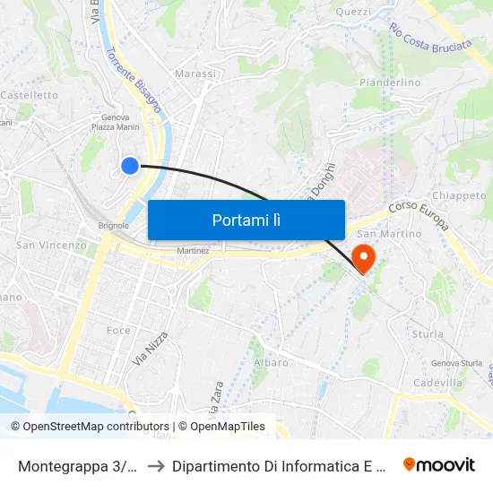 Montegrappa 3/Asiago to Dipartimento Di Informatica E Matematica map