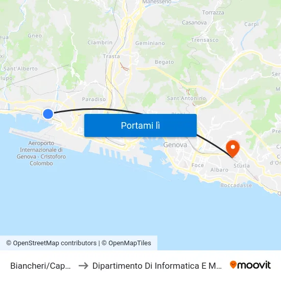 Biancheri/Capolinea to Dipartimento Di Informatica E Matematica map