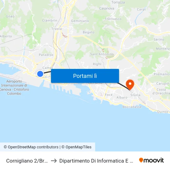 Cornigliano 2/Brighenti to Dipartimento Di Informatica E Matematica map