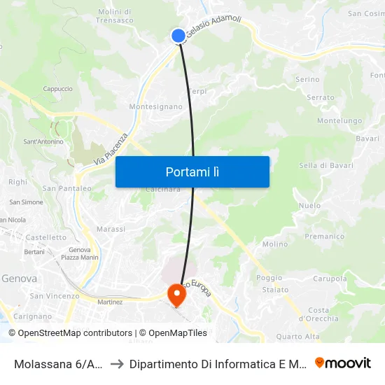 Molassana 6/Allende to Dipartimento Di Informatica E Matematica map
