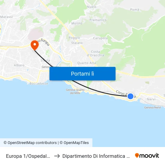 Europa 1/Ospedale Di Nervi to Dipartimento Di Informatica E Matematica map